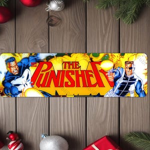 The Punisher Arcade Game Marquee 4&quot;x13.5&quot; Metal Plate - High gloss with rounded corners - Image is sublimated into the plate