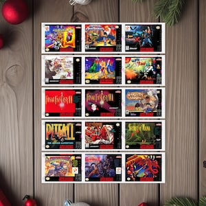 Set of 15 Super NES Box Cover Image Stickers - Each Sticker 1.65&quot; x 2.2&quot; - High gloss - Permanent Vinyl Stickers - Images Sublimated (C)