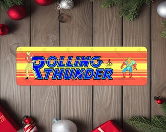 Rolling Thunder Arcade Game Marquee 4"x13.5" Metal Plate - High gloss with rounded corners - Image is sublimated into the plate