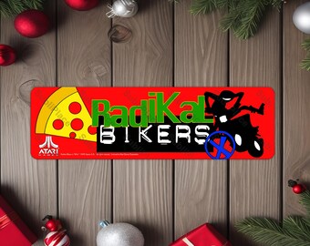Radikal Bikers Arcade Game Marquee image on a 4"x13.5" Metal Plate - High gloss with rounded corners - Image sublimated into the metal plate