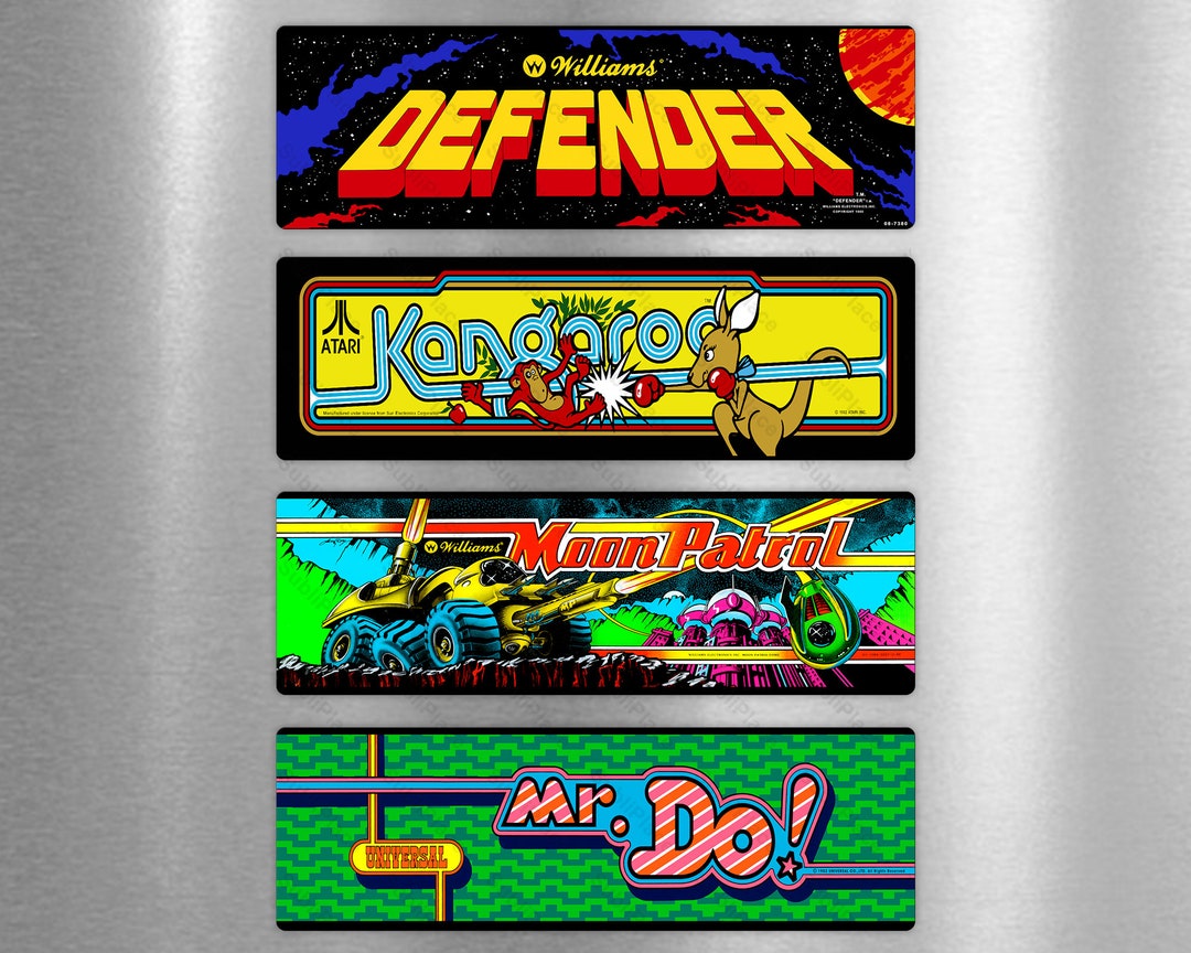 Set of 4 Arcade Game Marquee Fridge Magnets Defender, Kangaroo, Moon ...