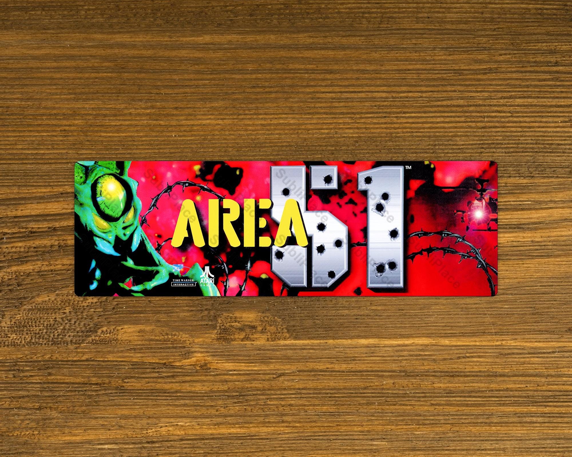 Area 51 Arcade Game Marquee Fridge Magnet 2" x 6.25" Metal Plate - High gloss with rounded corners - Image is sublimated into the plate