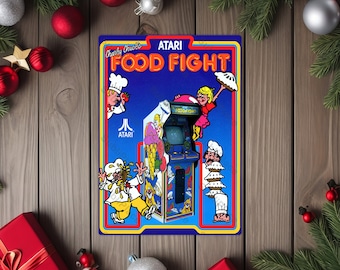 Food Fight Arcade Game Flyer Promo Art Image on a 5"x7" Metal Plate - High gloss with rounded corners - Image is sublimated into the plate