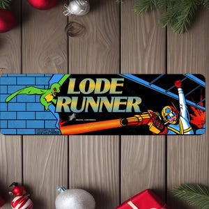 Lode Runner Arcade Game Marquee image on a 4"x13.5" Metal Plate - High gloss with rounded corners - Image is sublimated into the metal plate