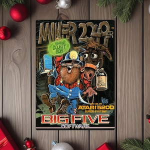 May include: A vintage video game box for Miner 2240, featuring a cartoon miner and donkey. The box art is colorful with the text "Spring Bounty Bob" and "Bill Hogue". The game is for Atari 5200 Super System by Big Five Software.