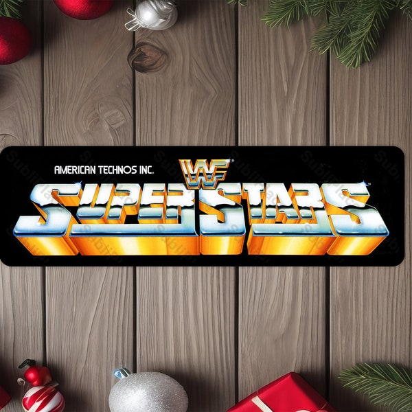 WWF SuperStars Arcade Game Marquee 4"x13.5" Metal Plate - High gloss with rounded corners - Image is sublimated into the metal plate
