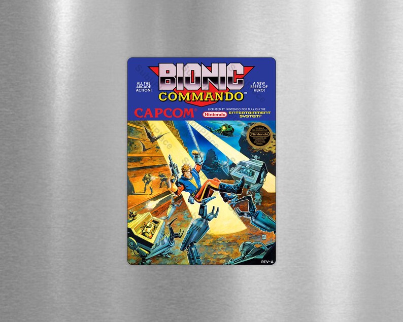 Bionic Commando NES Box Cover Video Game Image on Fridge Magnet 2.5