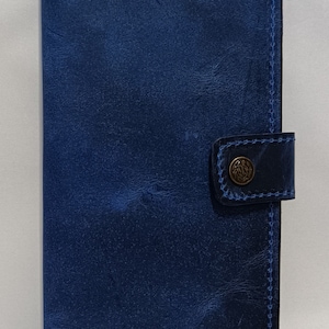 Portefeuille long en cuir bleu pour femme - Porte-cartes en cuir - Portefeuille en cuir cadeau pour meilleur ami - Portefeuille en cuir véritable pour femme - Porte-monnaie et porte-cartes d'identité