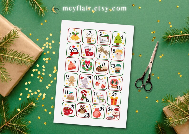 Advent Calendar Numbers Printable for Kids, Advent Calendar Tags PDF, 24 Numbers, DIY Advent