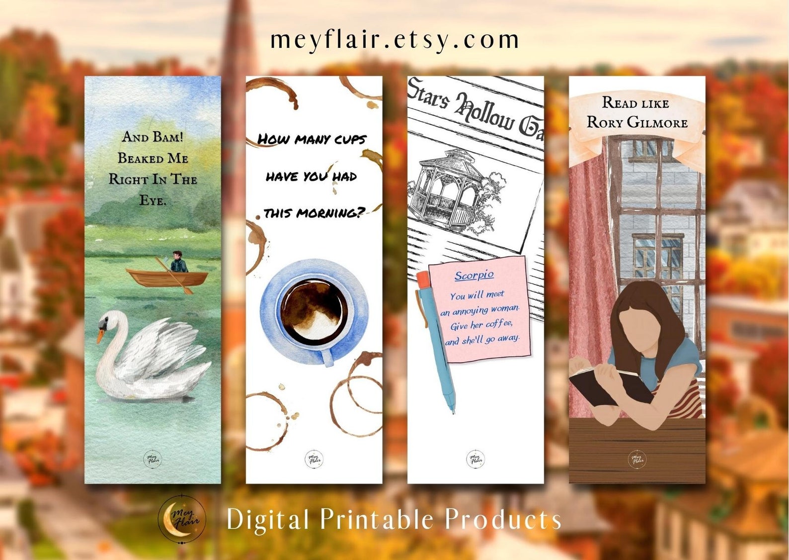 Gilmore Girl Bookmarks Printable, Set of 4, Stars Hollow, Luke's Diner ...