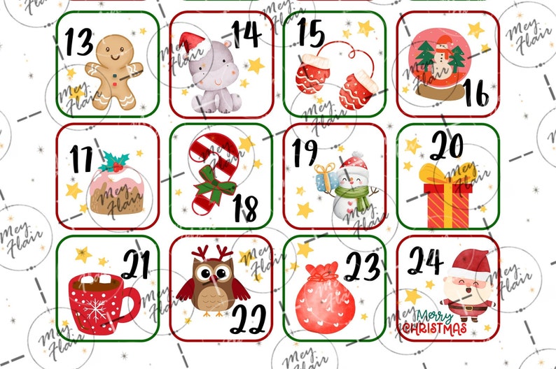 Advent Calendar Numbers Printable for Kids, Advent Calendar Tags PDF ...
