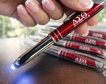 Delta Sigma Theta Pen Light Stylus | Crimson Metallic Sorority Accessory (Gift Pouch)