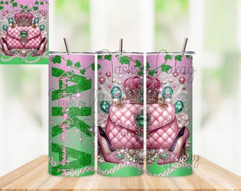 AKA Sorority Tumbler Wrap: Pink and Green Design (PNG)