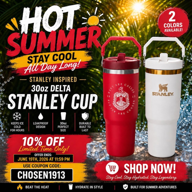 Delta Sigma Theta Inspired Stanley Cup 30oz | DST Tumbler | Delta Sorority Gift | 1913 Travel Mug | Greek Life Cup | Personalized | D9 Para image 1