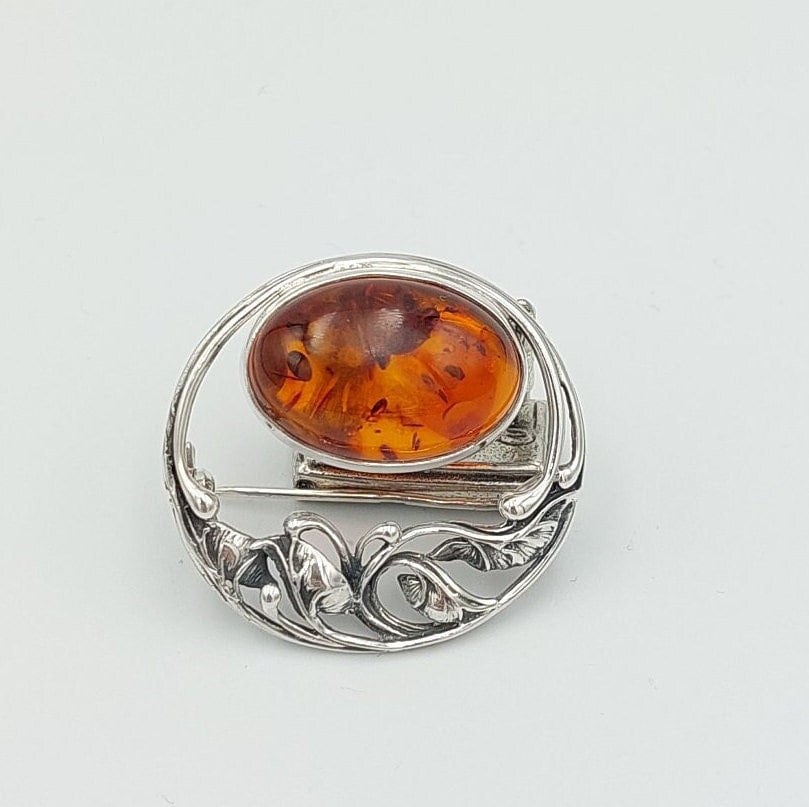 Broche Vintage En Ambre – Bijou Rétro – Occasion – Belle Couleur Miel