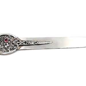 Sterling Silber 925 handgemachter Papierschneider Vintage Unikat Design geschnitzt mit Granat Steinen