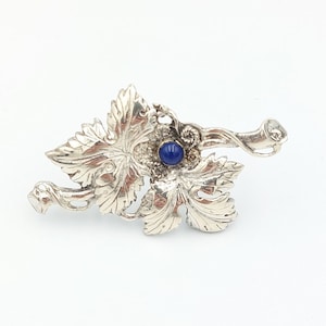 Sterling silver 925 brooch vintage handmade grapevine with lapis lazuli stone