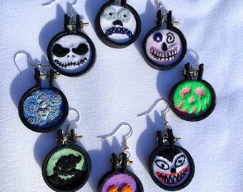 Disney Inspired Halloween/Fall Embroidery Hoop Earrings