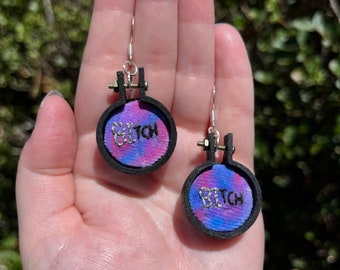 Bi B*tch Pride Embroidery Hoop Earrings