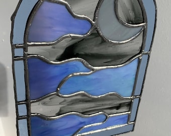 Stained Glass Cloudy Sky with Moon