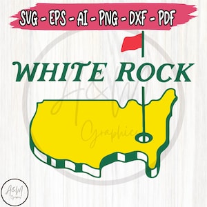 May include: A green and yellow graphic of the United States with a golf flag and the text "WHITE ROCK" above it.