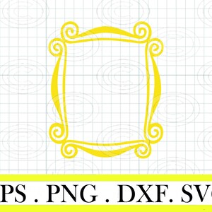 Peut inclure: Contour jaune d'un cadre photo avec un design unique et tourbillonnant. Le cadre est isolé sur un fond blanc.
