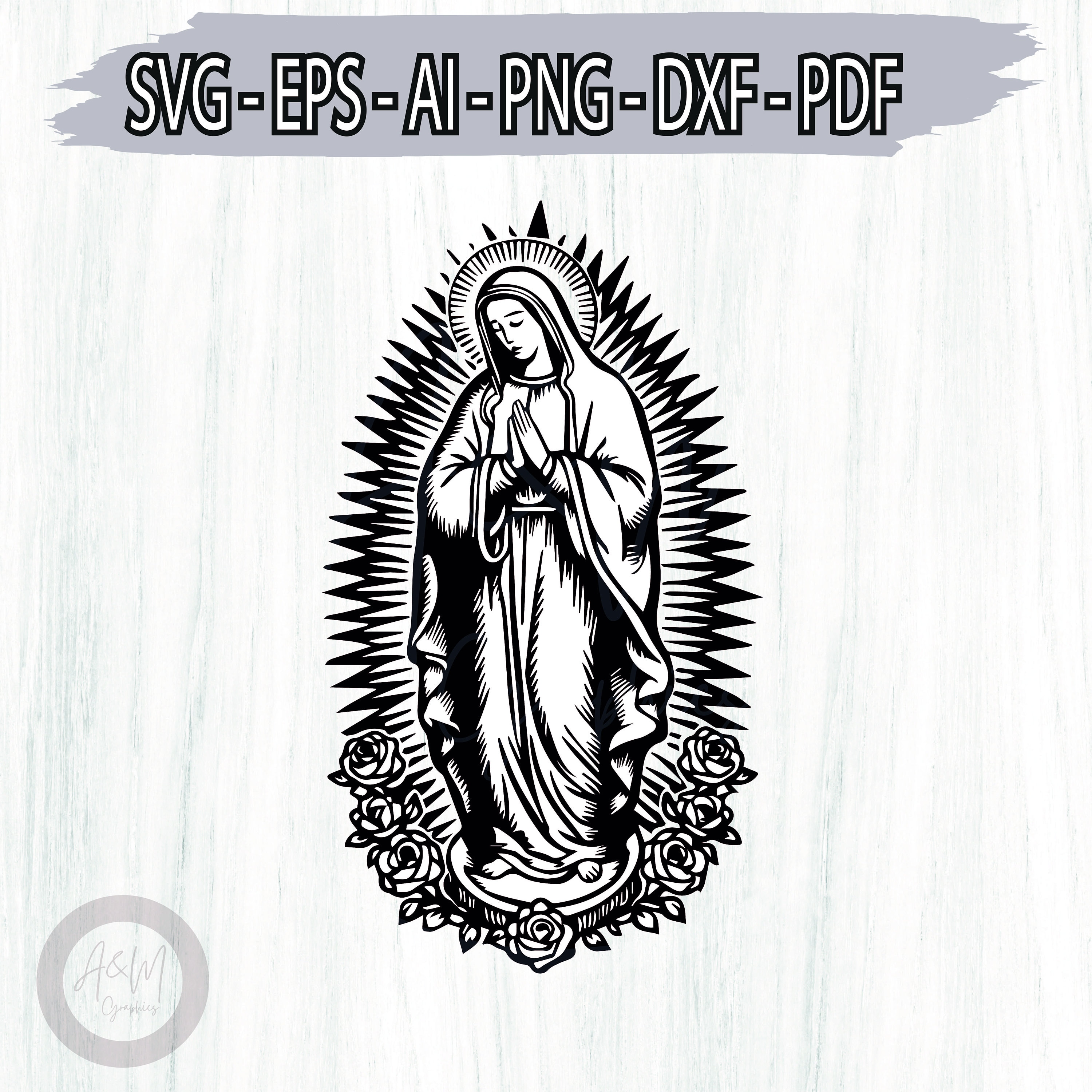 Mother of Jesus Svg, Rose With Virgin Mary Svg, Virgin Mary Svg