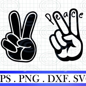 Mano della pace in formato SVG, segno di pace file png, Mano due dita in formato SVG, mano della vittoria in formato SVG, segno di pace in formato Svg, disegno al tratto eps, Silhouette dxf, Cricut in formato SVG