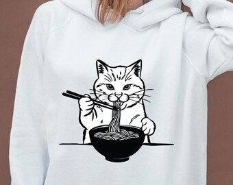 Cat Japanese Noodle svg png, Retro Cat Tees, Cat Lover Sweatshirts, Black Cat Tee png, Black Cat Noodle T-Shirts, Sublimation Design