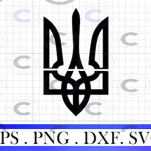 Può includere: Un'illustrazione stilizzata in bianco e nero del tridente ucraino, un simbolo tradizionale dell'Ucraina.