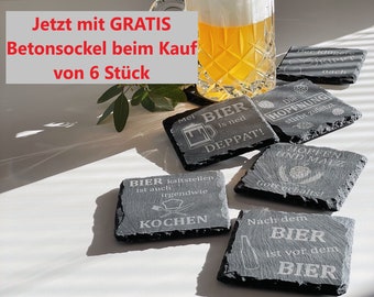 Slate glass coasters with funny "beer" sayings