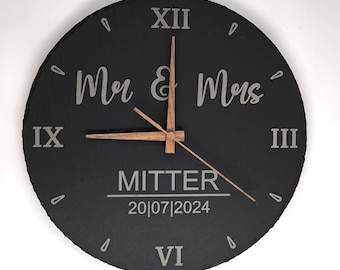 Elegant Mr & Mrs slate clock - unique gift for special occasions