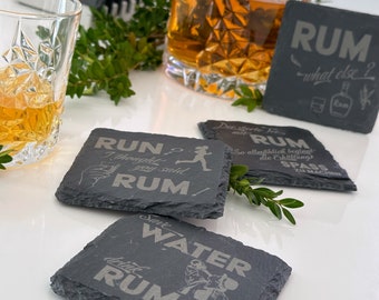 Slate glass coaster with funny "Rum" sayings