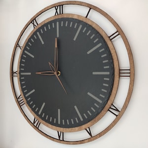 Slate clock with wooden frame 45 cm &quot;Roman Serenity&quot; - with real wood hands - Silent