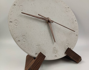 Concrete clock “Twelve” - Nature including wooden stand