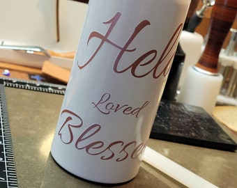 Stainless portable bottle with a twist lid - 17 oz - Blessed Loved Held HTV Vinyl