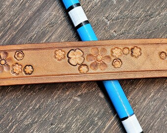 Ogallala Bound, leather bracelet, hand stamped leather, boho chic, western style with flowers