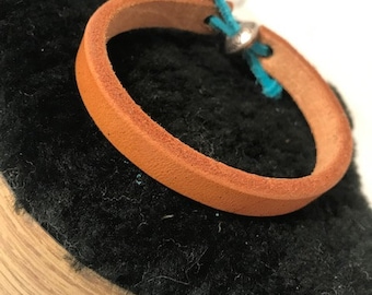Ogallala Bound, leather bracelet, recycled tack, english tan