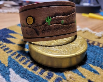 Ogallala Bound,super-wide and hand stamped bracelet - high desert cactus by moonlight