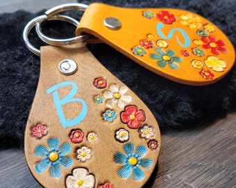 Ogallala Bound, hand stamped leather flower keyring - a great gift for your boho buddy!