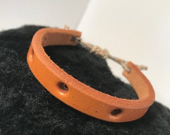 Ogallala Bound, leather bracelet, recycled tack, english tan