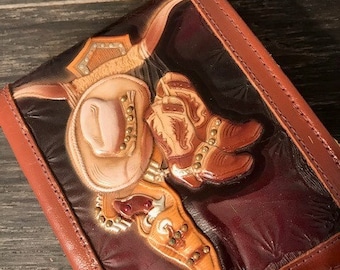 Vintage leather wallet, Monomade leather, official sample, western style wallet