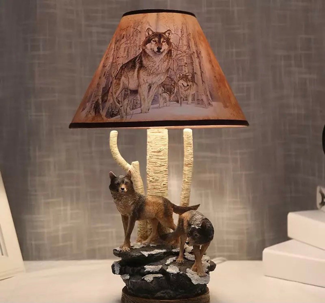 Handmade Wolf Table Lamps Animal Lamp Bedside Reading Desk Etsy