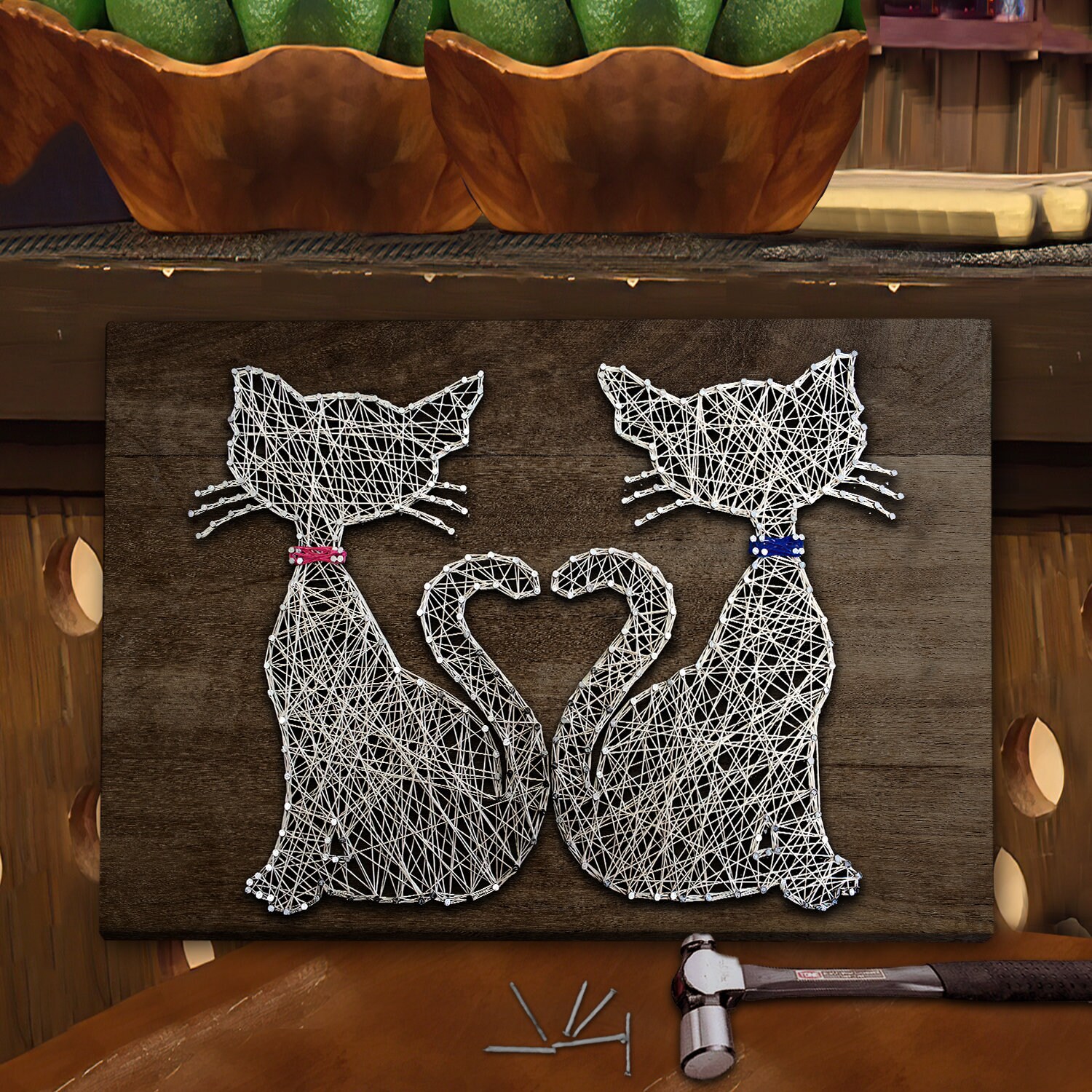 Two Cat String Art Kit DIY Kit Includes All Craft Supplies Etsy
