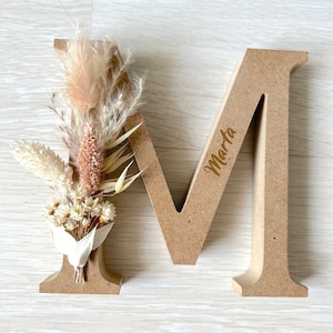 SMALL decorative letter BROWN with dried flowers