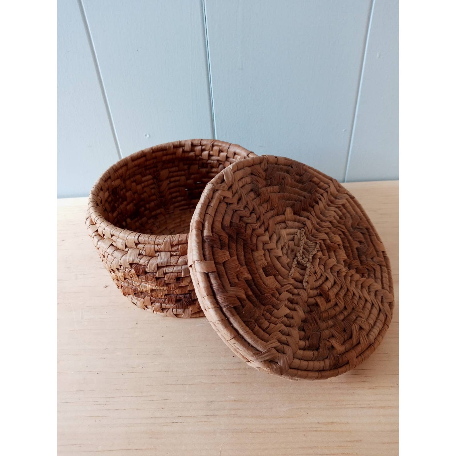 Vintage Small Woven Basket With Lid 6 in. Boho Decor Trinket Etsy