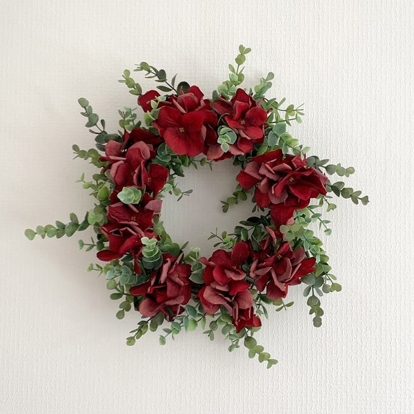 Burgundy Hydrangea Wreath 30cm, Year Round Wreath, Wreath for Front Door, Wreath Decor, Small Wreath, Wreath Artificial, Summer Wreath