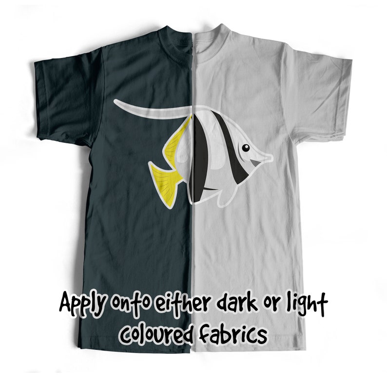 Fish Black /& White Sea Life Iron On T-Shirt Transfer Print