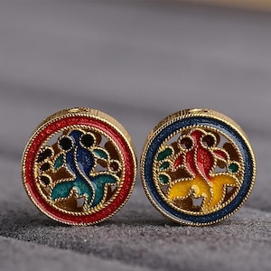 gild sterling silver hollow koi pattern round shape bead, colorful enamel fish bead