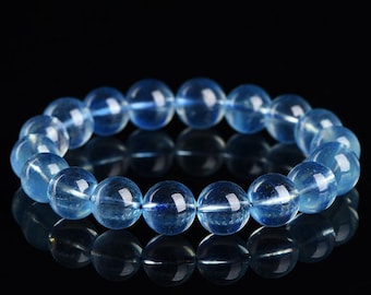 Bracelet en perles d&#39;aigue-marine naturelles 7A de 4 à 12 mm de diamètre
